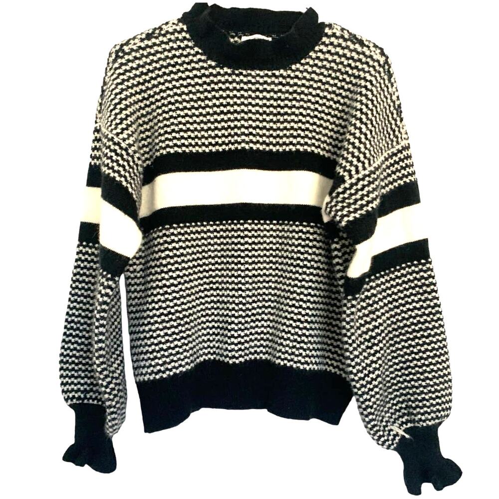 Nordic Ski Sweater M Black Womens Mock Neck Pullover Thick Knit  Ribbed Cuffs